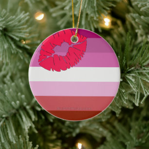 Ornamento De Cerâmica Bandeira do orgulho lésbico de batom SlipperyJoe f