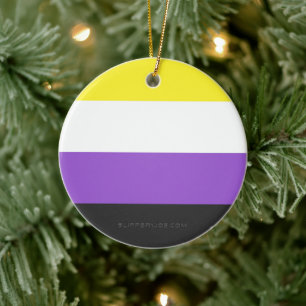 Ornamento De Cerâmica Bandeira do Orgulho Não Binário da SlipperyJoe's a