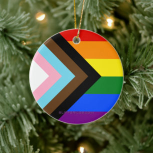 Ornamento De Cerâmica Bandeira do Orgulho Progresso de SlipperyJoe seis 