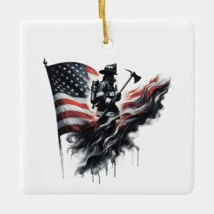 Ornamento De Cerâmica Bandeira dos Estados Unidos. Bombeiro