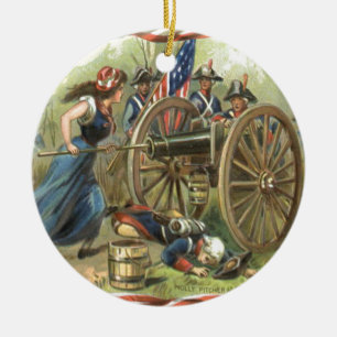 Ornamento De Cerâmica Bandeira dos EUA Molly Pitcher Canhão