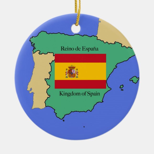 Ornamento De Cerâmica Bandeira e mapa da espanha (Frente)