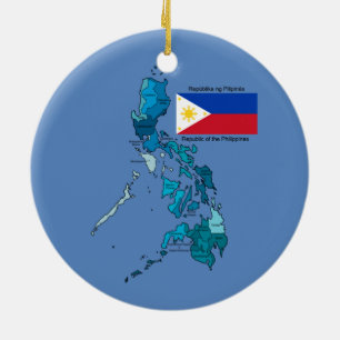 Ornamento De Cerâmica Bandeira e mapa das Filipinas