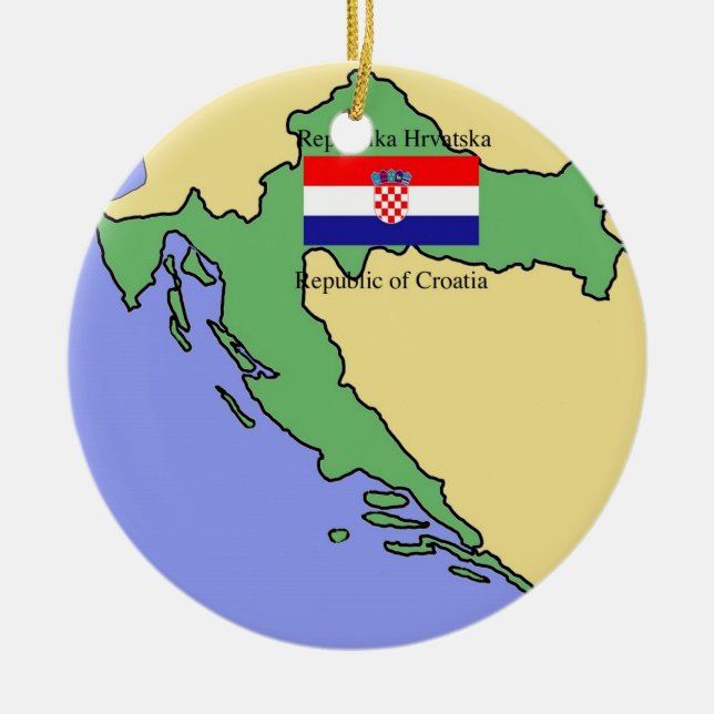Ornamento De Cerâmica Bandeira e mapa de Croatia (Frente)