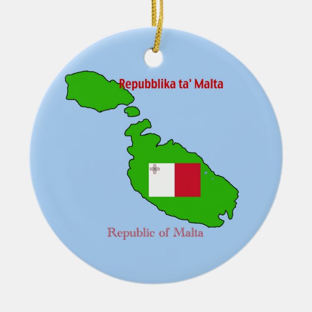 Ornamento De Cerâmica Bandeira e mapa de Malta (Frente)