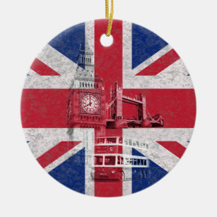 Ornamento De Cerâmica Bandeira e símbolos da Grã-Bretanha Excelente ID15