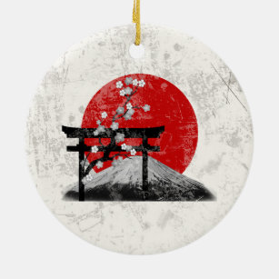 Ornamento De Cerâmica Bandeira e símbolos de Japão ID153