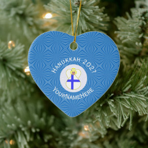 Ornamento De Cerâmica Bandeira finlandesa Hanukkah Angel Name Year Heart