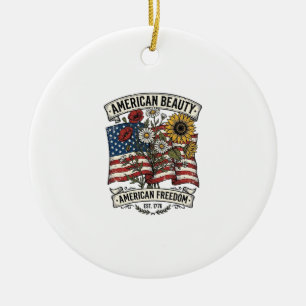 Ornamento De Cerâmica Bandeira Floral American Beauty Patriótica