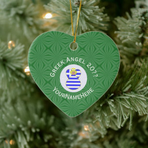 Ornamento De Cerâmica Bandeira Grega Anjo Loiro Verde Branco Ano Nome