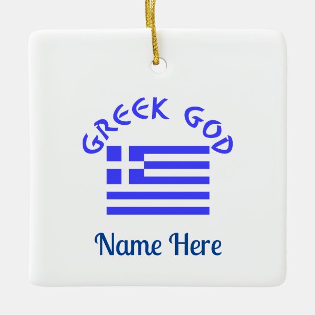 Ornamento De Cerâmica Bandeira Grega Deus Grego Personalizada  (Frente)