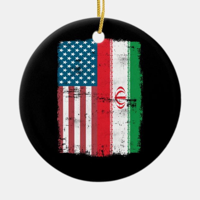 Ornamento De Cerâmica Bandeira Iraniana-Americana - RAIAS IRANIANAS (Frente)