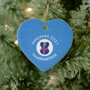 Ornamento De Cerâmica Bandeira Islandesa de Hanukkah Personalizada Anjo 
