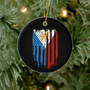 Ornamento De Cerâmica Bandeira Metade Americana das Filipinas