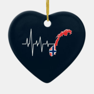 Ornamento De Cerâmica Bandeira Norueguesa Bandeira Norge Heartbeat