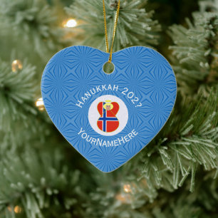 Ornamento De Cerâmica Bandeira Norueguesa do Hanukkah do Anjo Personaliz