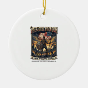 Ornamento De Cerâmica Bandeira Patriótica de Ferrugem Sobrevivente Apoca
