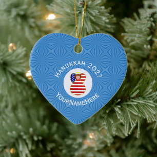 Ornamento De Cerâmica Bandeira Personalizada do Anjo de Hanukkah dos EUA