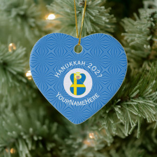 Ornamento De Cerâmica Bandeira personalizada do Anjo Sueco de Hanukkah 
