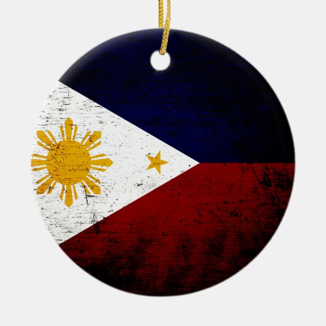 Ornamento De Cerâmica Bandeira preta de Filipinas do Grunge (Frente)