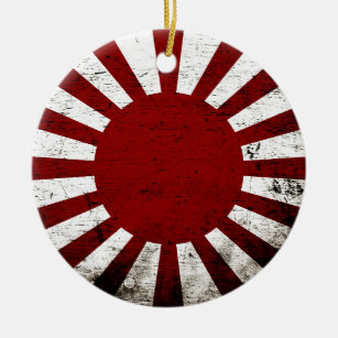 Ornamento De Cerâmica Bandeira preta de Sun de ascensão de Japão do