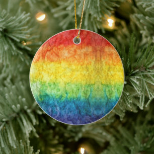 Ornamento De Cerâmica Bandeira tie-dye da SlipperyJoe's arco-íris pressi