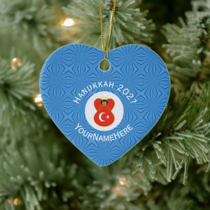 Ornamento De Cerâmica Bandeira Turca Anjo do Hanukkah Nome Ano Coração