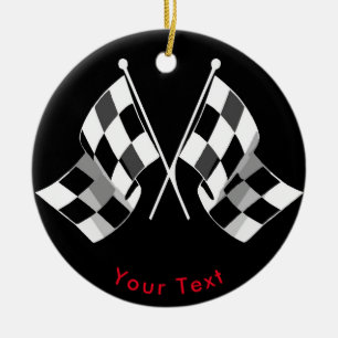 Ornamento De Cerâmica Bandeiras Checkered cruzadas da auto competência