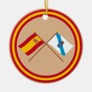 Ornamento De Cerâmica Bandeiras cruzadas da espanha e do Galiza