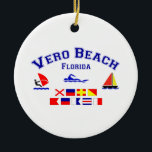 Ornamento De Cerâmica Bandeiras de sinal de Vero Beach FL<br><div class="desc">O design deste Vero Beach original,  Florida (soletrado para fora em bandeiras marítimas) é uma de muitas criações dos EUA do costume por Worldshop.</div>