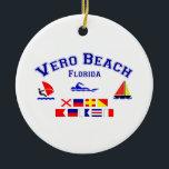 Ornamento De Cerâmica Bandeiras de sinal de Vero Beach FL<br><div class="desc">O design deste Vero Beach original,  Florida (soletrado para fora em bandeiras marítimas) é uma de muitas criações dos EUA do costume por Worldshop.</div>