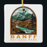 Ornamento De Cerâmica Banff National Park Canada Viagem Vintage<br><div class="desc">Banff National Park vetor trabalho de arte design. O parque é o primeiro parque nacional do Canadá e faz parte dos Parques de Montanha Rochosa do Canadá,  Patrimônio Mundial da UNESCO.</div>