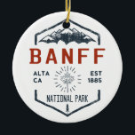 Ornamento De Cerâmica Banff National Park Canada Vintage aflita<br><div class="desc">Banff National Park Crachá em desgosto com um único parque temático design de folha de mapa. O parque é o primeiro parque nacional do Canadá e faz parte dos Parques de Montanha Rochosa do Canadá,  Patrimônio Mundial da UNESCO.</div>