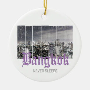 Ornamento De Cerâmica Bangkok Skyline Vintage BKK Retro Tailândia Design