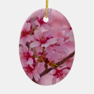 Ornamento De Cerâmica Banhado em flores de cerejeira japonesas cor-de-ro