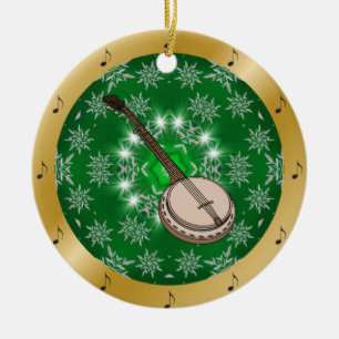 Ornamento De Cerâmica Banjo ~ Silver ~ Verde ~ Dourado ~ Natal ~