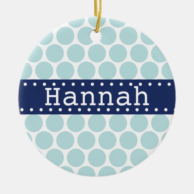 Ornamento De Cerâmica Banner Azul de Padrão de Bolinhas Claro (Frente)