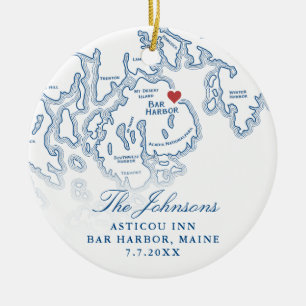 Ornamento De Cerâmica Bar Harbour Maine Map Foto de Natal