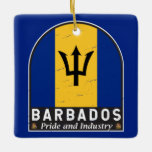 Ornamento De Cerâmica Barbados Flag Emblem Distress Vintage<br><div class="desc">Barbados aflora o emblema com a bandeira e o casaco de armas.</div>