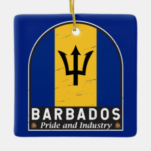 Ornamento De Cerâmica Barbados Flag Emblem Distress Vintage