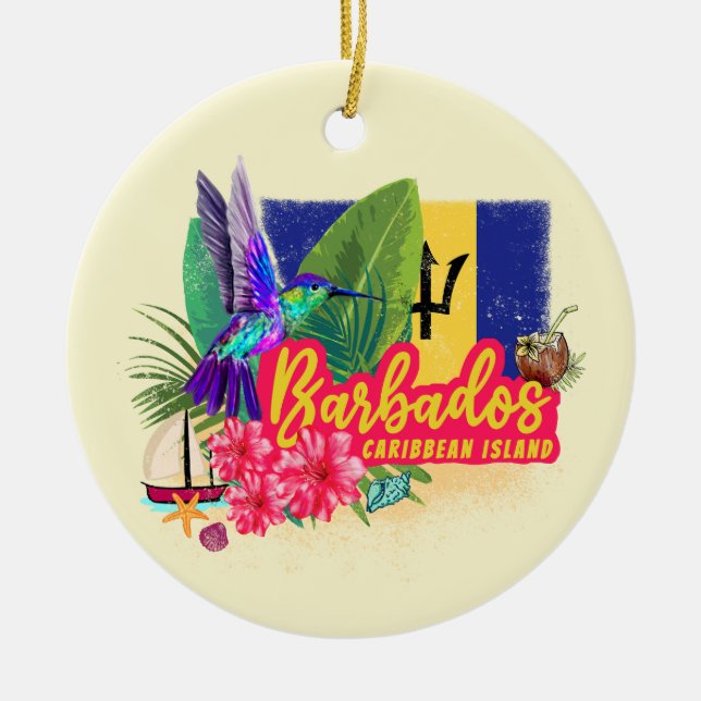 Ornamento De Cerâmica Barbados Retro Caribe Ilha de Souvenir (Frente)