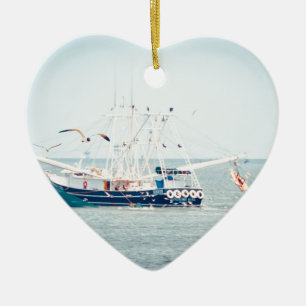 Ornamento De Cerâmica Barco azul do camarão no oceano