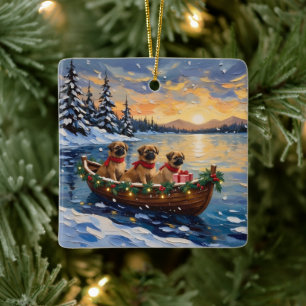 Ornamento De Cerâmica Barco de Natal de Pequinês Férias