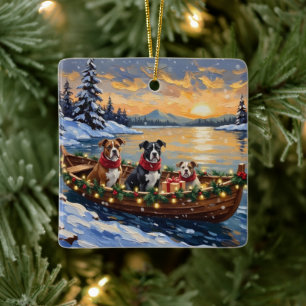 Ornamento De Cerâmica Barco de Natal do American Staffordshire Terrier