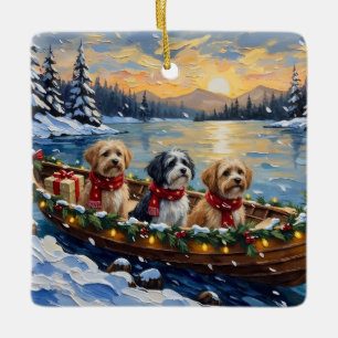 Ornamento De Cerâmica Barco de Natal do Lhasa Apso Férias