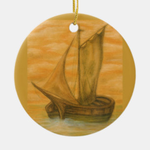 Ornamento De Cerâmica Barco velho
