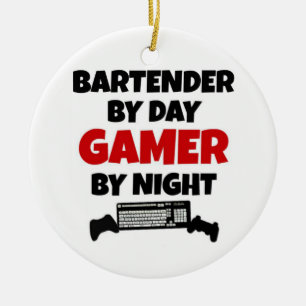 Ornamento De Cerâmica Barman by Day Gamer by Night