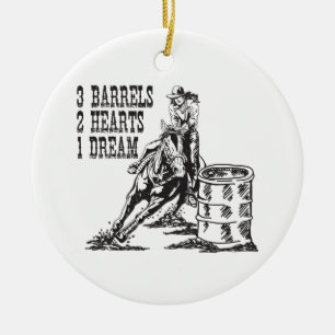 Ornamento De Cerâmica Barrel Racing 3 Barris 2 Corações 1 Sonho Magnet