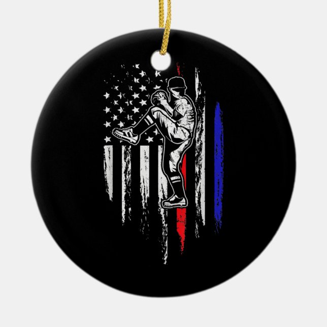 Ornamento De Cerâmica Baseball American Flag Pitcher EUA Pitcher 4th (Frente)