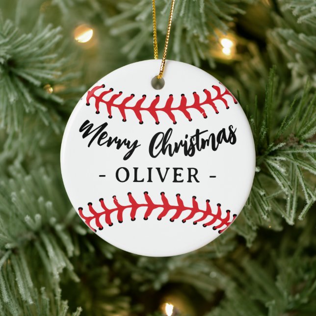 Ornamento De Cerâmica Baseball Ball Nome Personalizado Feliz Natal (Árvore)